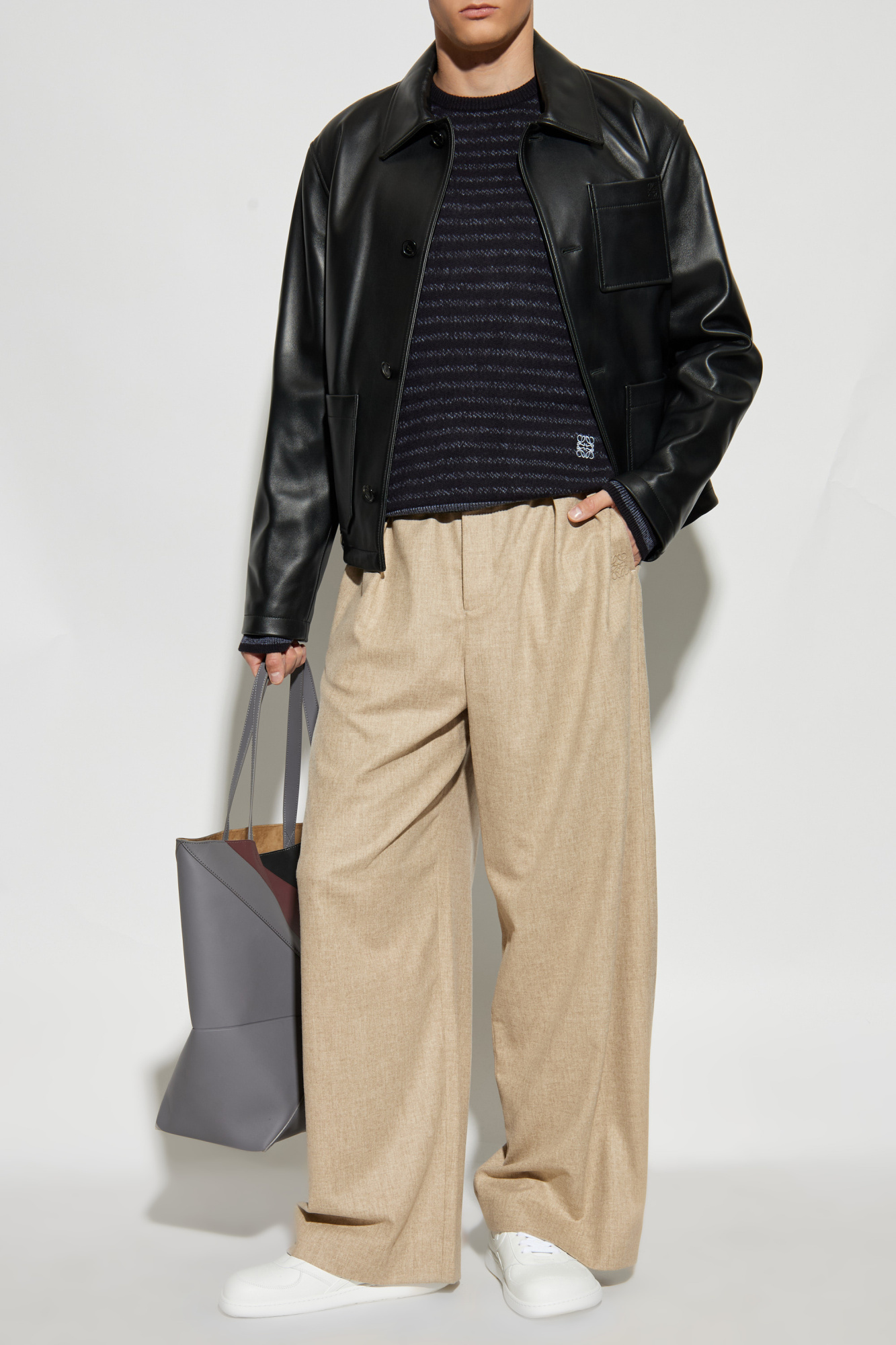 Loewe Leather jacket with embossed logo on the pocket